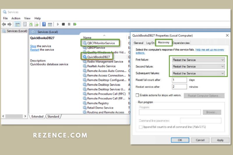 Select Restart the Service from the First and Second Failure dropdown menus. Select OK.